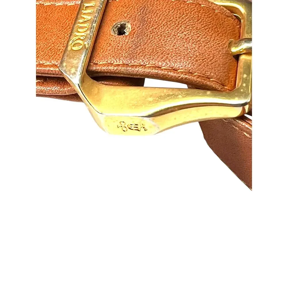 Vintage 90's Lladro purse Bag Shoulder Crossbody Woven Leather Brown Brass - Picture 3 of 9